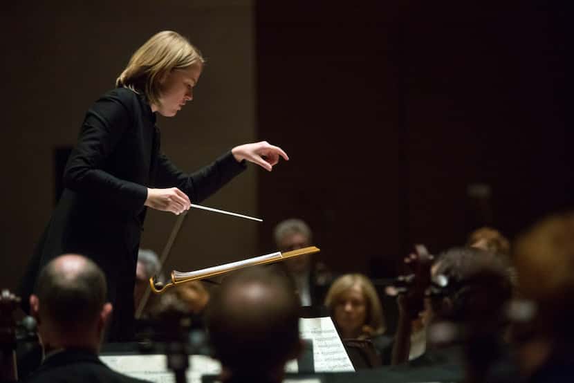 Assistant conductor Ruth Reinhardt leads the Dallas Symphony Orchestra at the Meyerson...