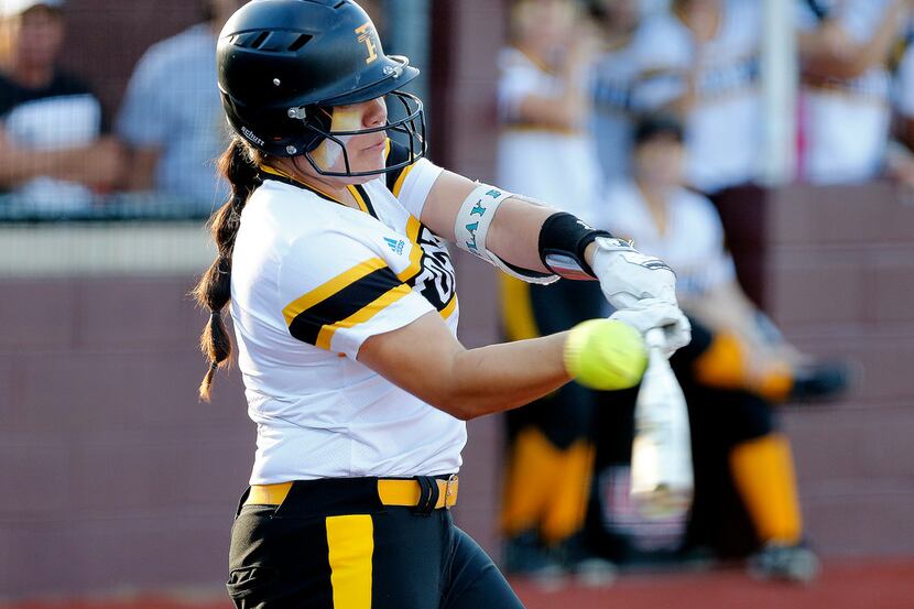 Forney High School Trinity Cannon (7) makes her first plate appearance in the first inning...