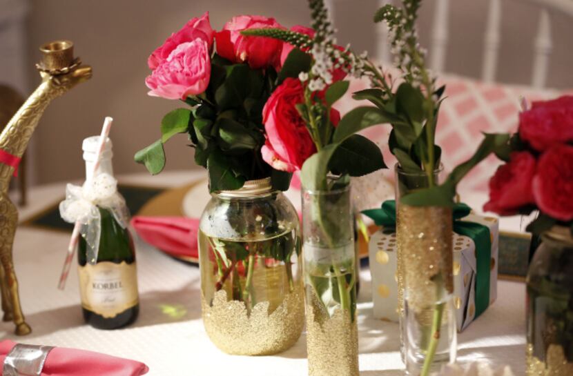 For her Pop! Fizz! Clink! celebration, Smrekar chose pinks, gold and glitter. Canning jars...
