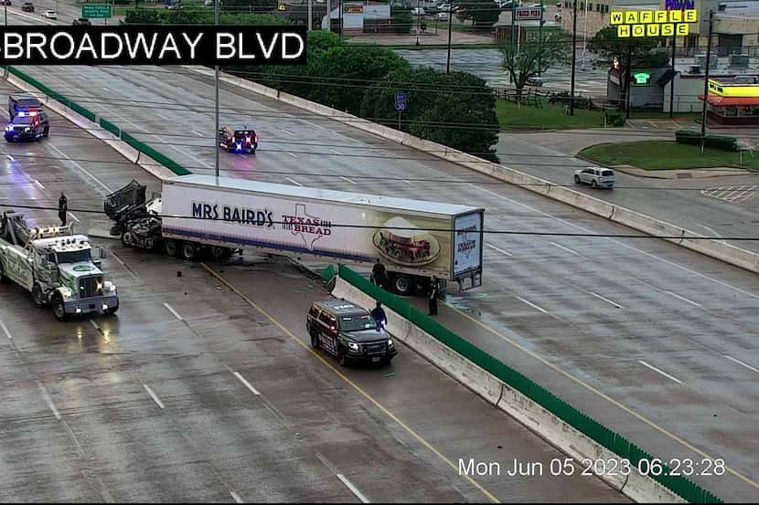 Interstate 30 in Garland was closed because of a crash involving a tractor-trailer.