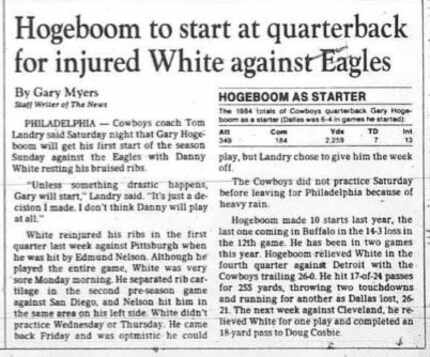 Article written by Gary Myers from The Dallas Morning News October 20, 1985.