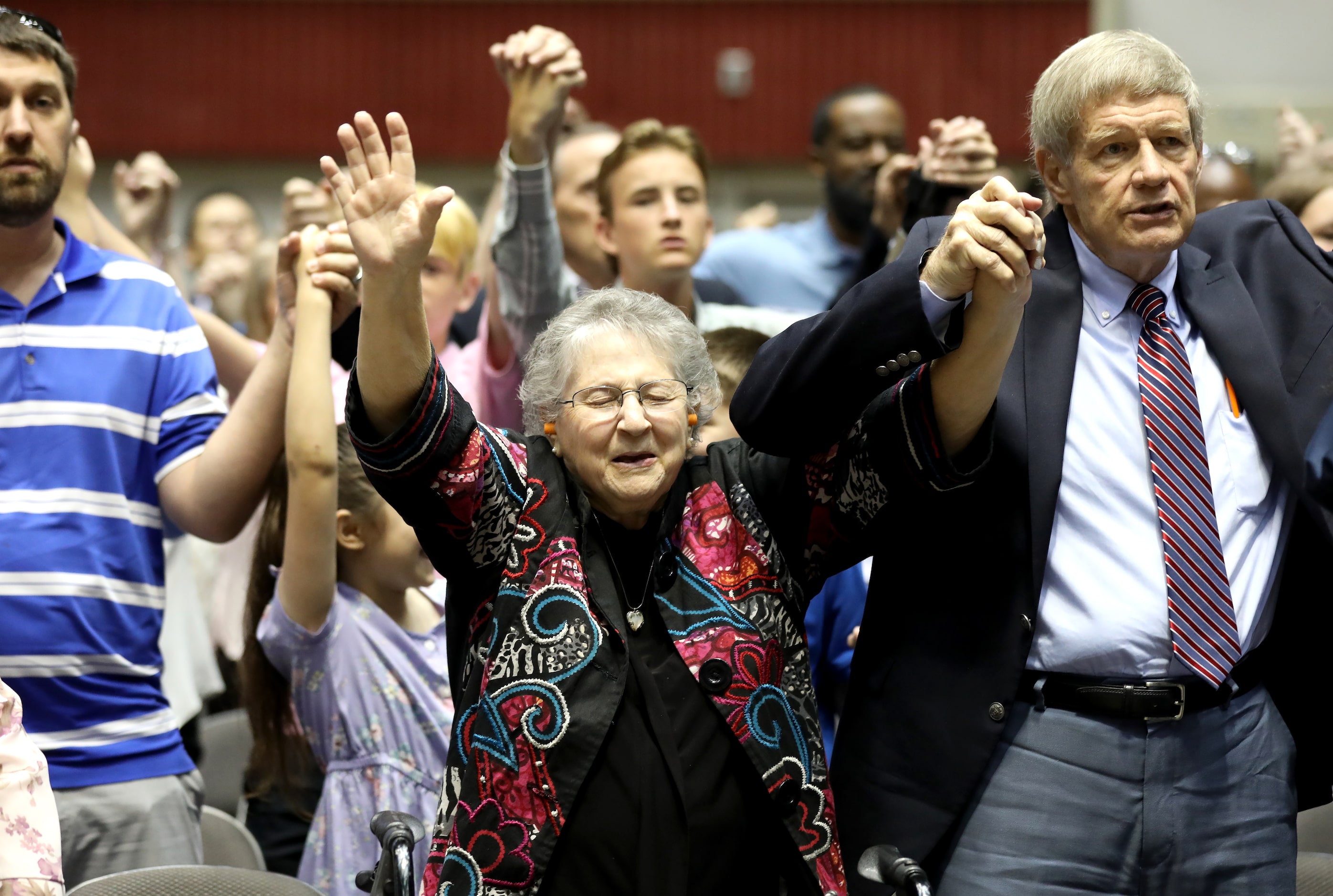 First Baptist Church members participate in Sunday service held at the Dallas Convention...