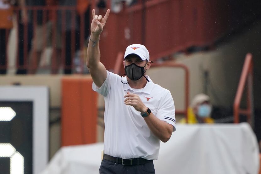 Texas head coach Tom Herman before an NCAA college football game against Iowa State, Friday,...