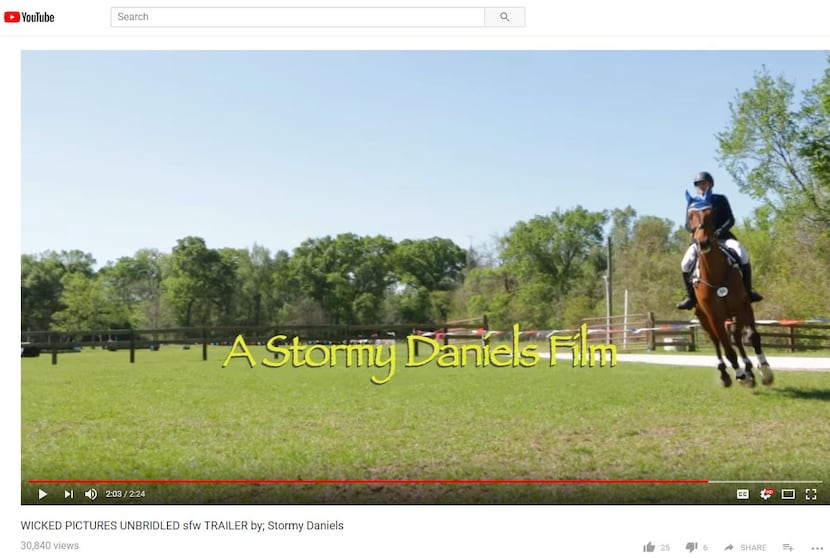 A YouTube screenshot of a trailer for Stormy Daniels' Unbridled porn movie, released last...