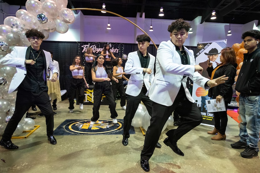 Dancers from Top Royal Cadets, Brian Morales, 16, right, and Gio Cervera, 16,left, perform a...