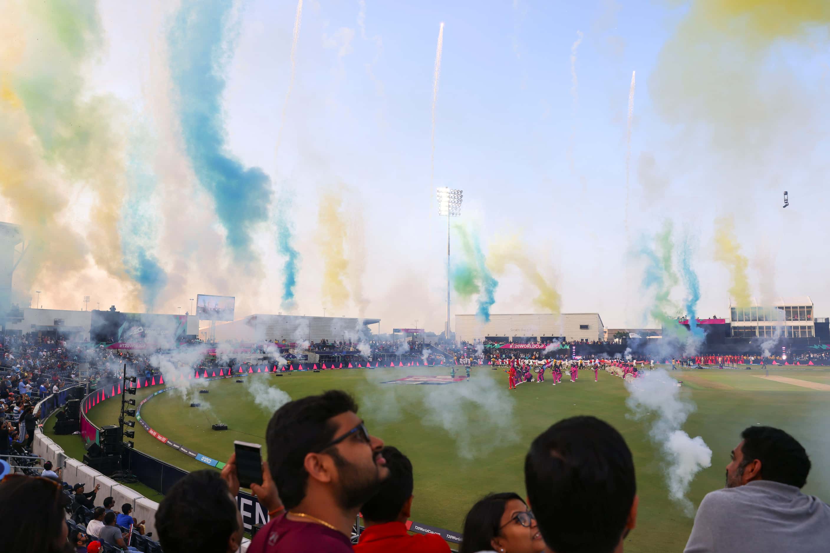 Crowd watch as fireworks explode during the opening ceremony of men's T20 World Cup cricket...