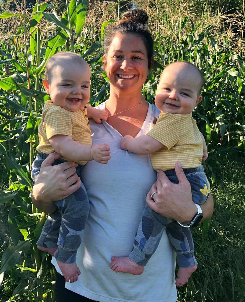 Tiffany Stevens, of Weatherford, holds her twins, Nico and Knox Stevens, who were born in...