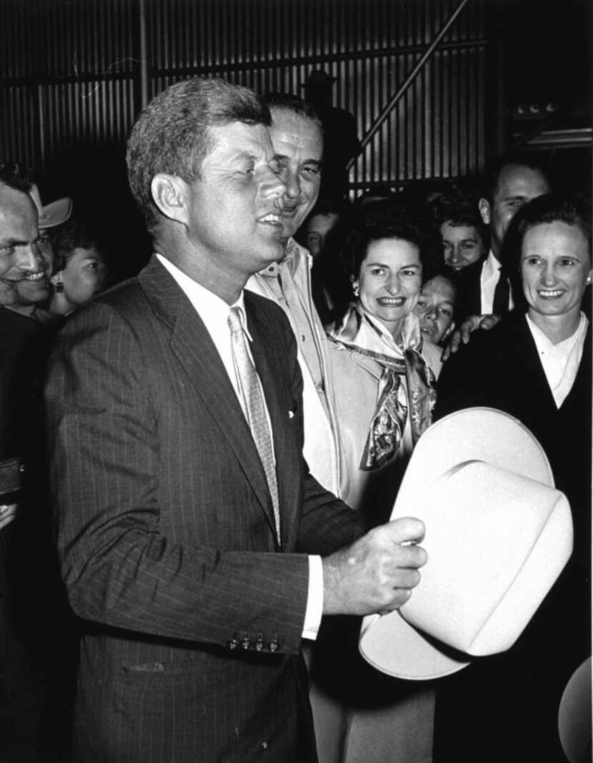 Sen. John F. Kennedy, president-elect, thanks a delegation from Blanco County and Stonewall,...