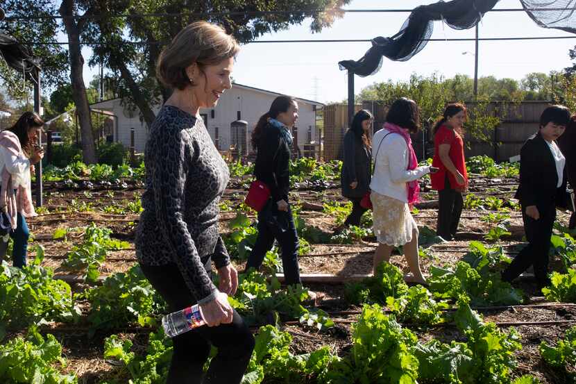 Former First Lady Laura Bush tours Bonton Farms in south Dallas with Burmese scholars on...