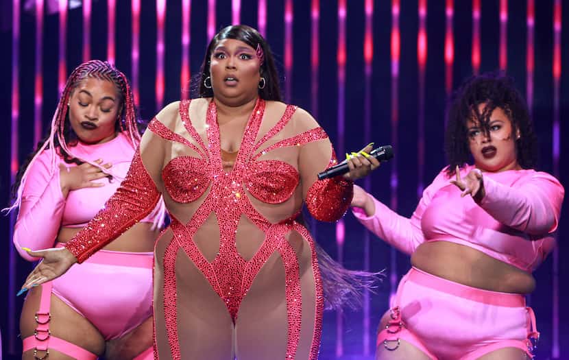 Singer and rap artist Lizzo performs, Friday, Oct. 28, 2022, at American Airlines Center in...