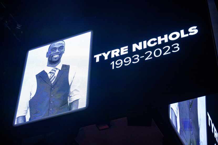 FILE - The screen at the Smoothie King Center in New Orleans honors Tyre Nichols before an...