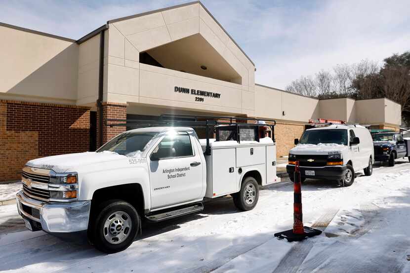 Arlington Independent School District crews began cleanup Thursday at Dunn Elementary School...