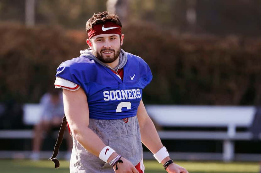 Oklahoma quarterback Baker Mayfield during practice for the Rose Bowl at the StubHub Center...