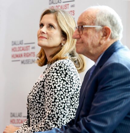 President and CEO Mary Pat Higgins (left) and donor Nate Levine are pictured during a media...