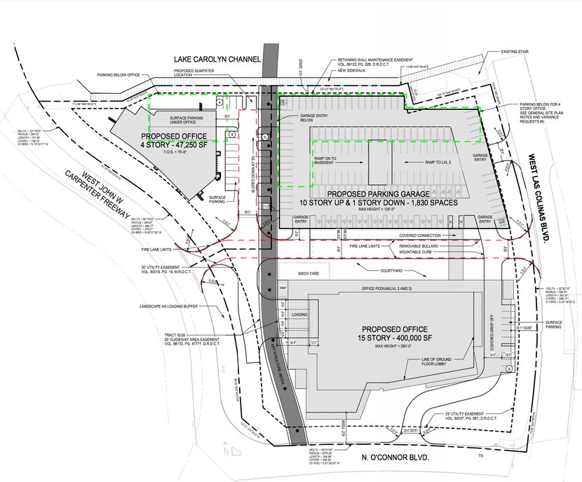 Two office buildings and a parking garage are planned on the 5-acre site.