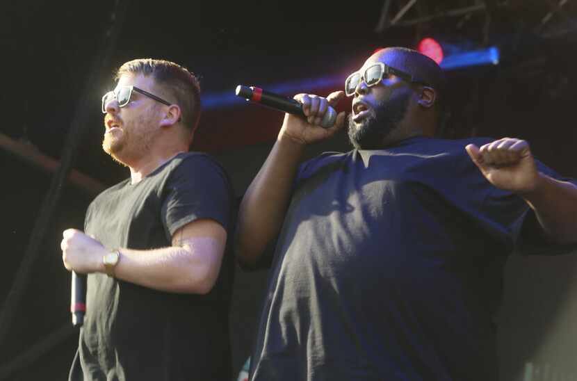 Run The Jewels' El-P (left) and Killer Mike performing at ACL on Friday.