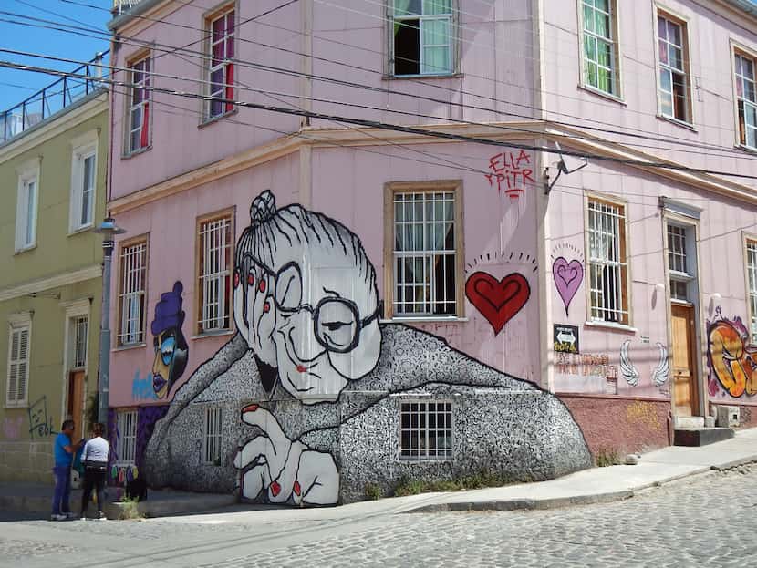 'Granny' mural in Valparaiso, Chile. Artists are Ella and Pitr from Sant Etienne, France 