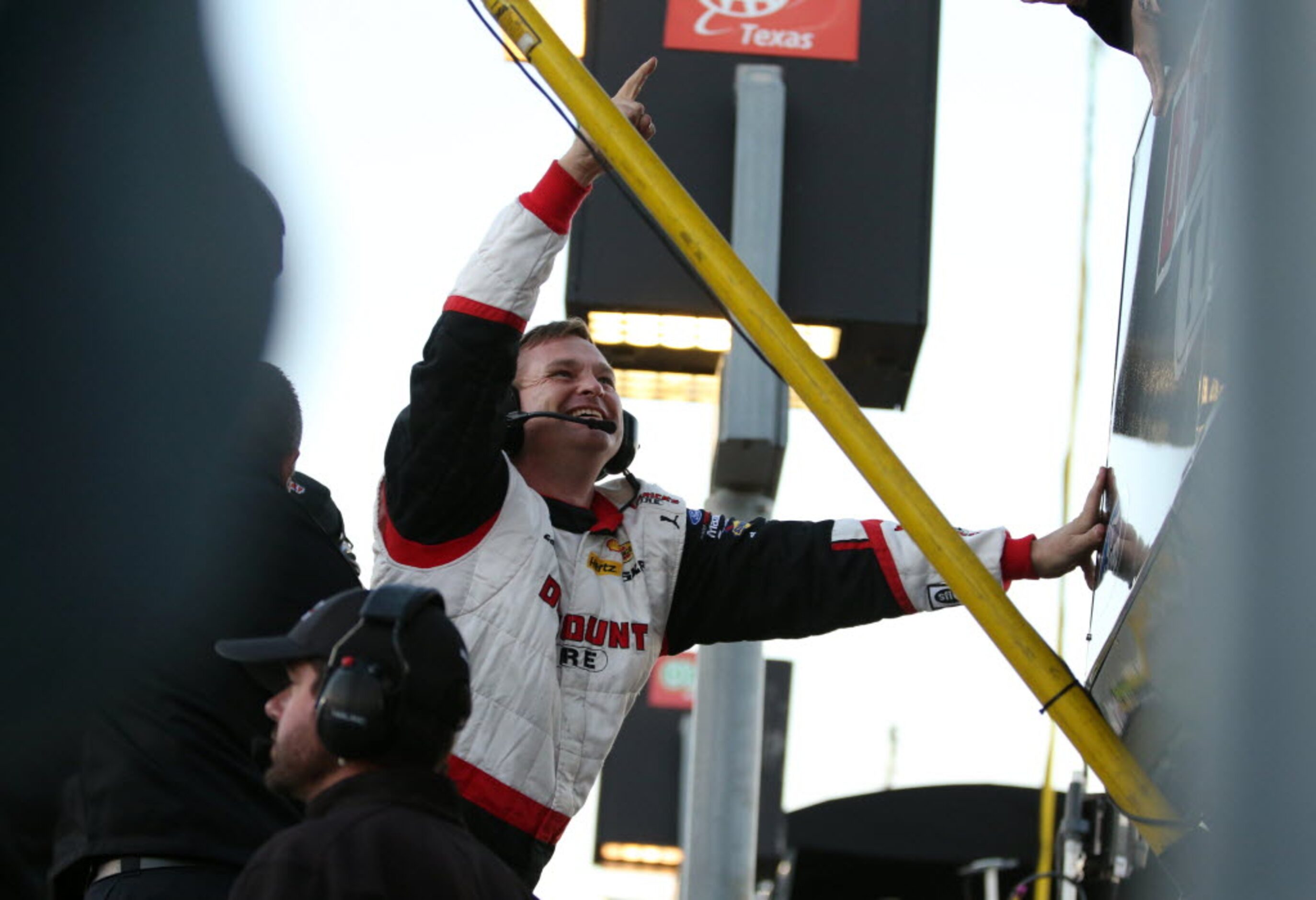 Brad Keselowski (22) pit crew celebrates after the team won the NASCAR XFINITY SERIES 11th...