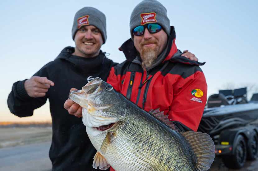 Joe McKay (right) and Ben Milliken with the 16.40-pound Toyota ShareLunker McKay landed at...