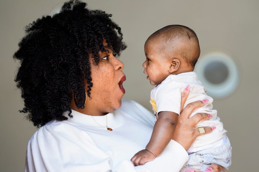 Ashleah Green photographed with her her son A'ri at home on Thursday, April 1, 2021, in...