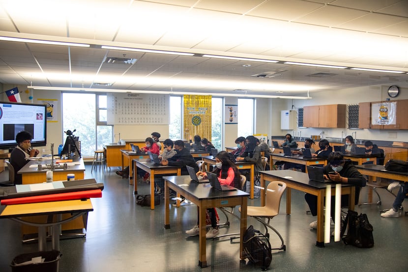 Students participate in an AP Chemistry class at Kathlyn Joy Gilliam Collegiate Academy on...
