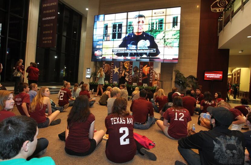 Students start to file in for the Heisman watch party for Texas A&M quarterback Johnny...