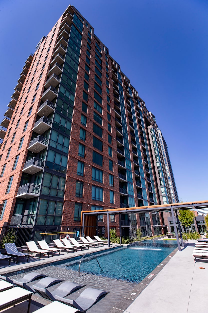 The pool at the Aster, a new  luxury high rise apartment building in Dallas' Oak Lawn...