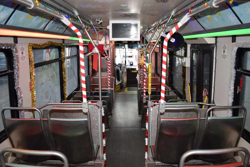 Interior of decorated DART holiday bus