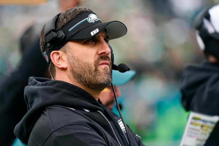 Philadelphia Eagles head coach Nick Sirianni looks on during the first half of an NFL...