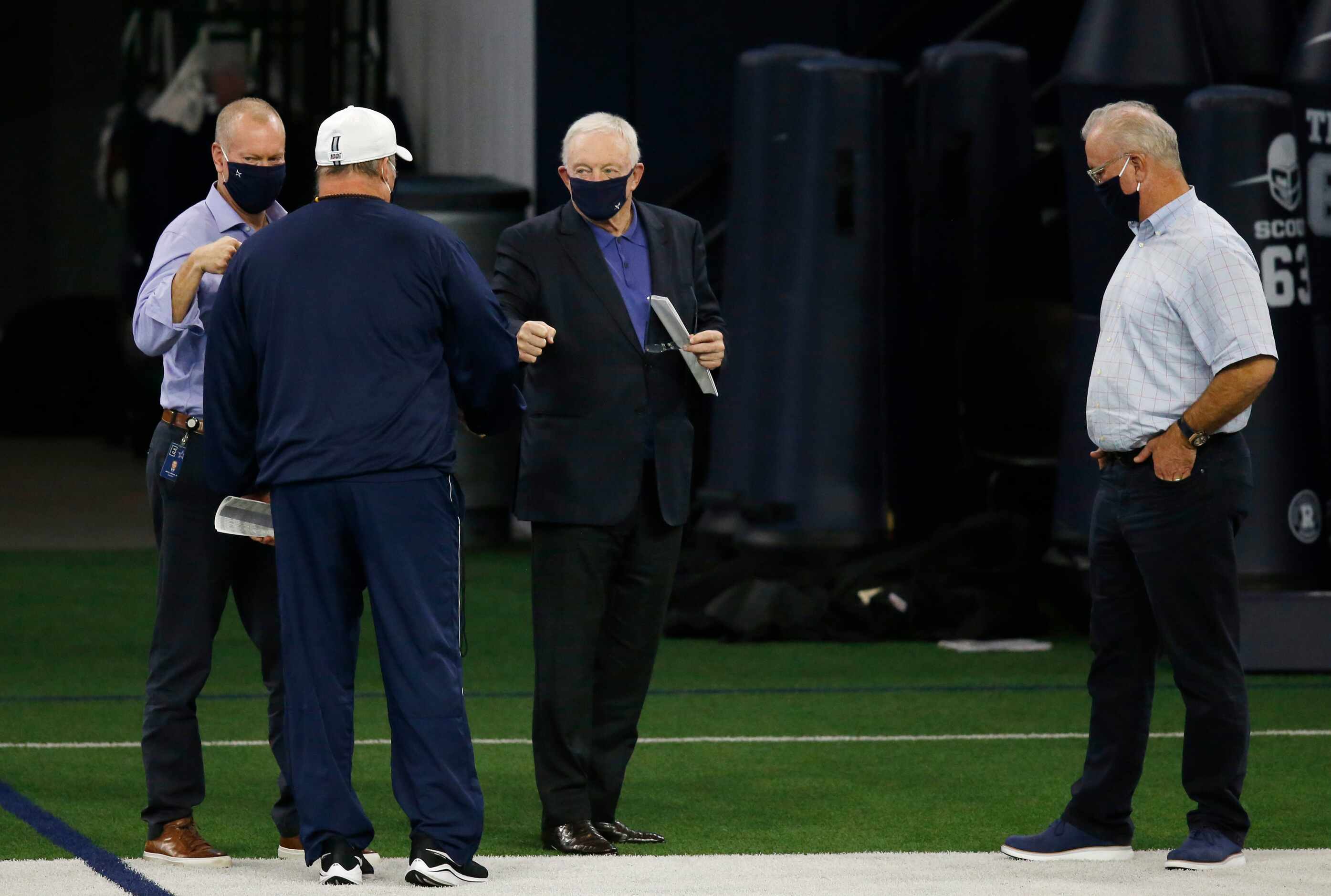 Dallas Cowboys head coach Mike McCarthy greets Dallas Cowboys owner and general manager...
