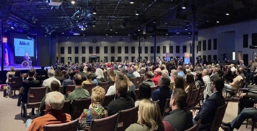 Gov. Greg Abbott addresses an audience hosted by the Keller Republican Club on Jan.18, 2022....