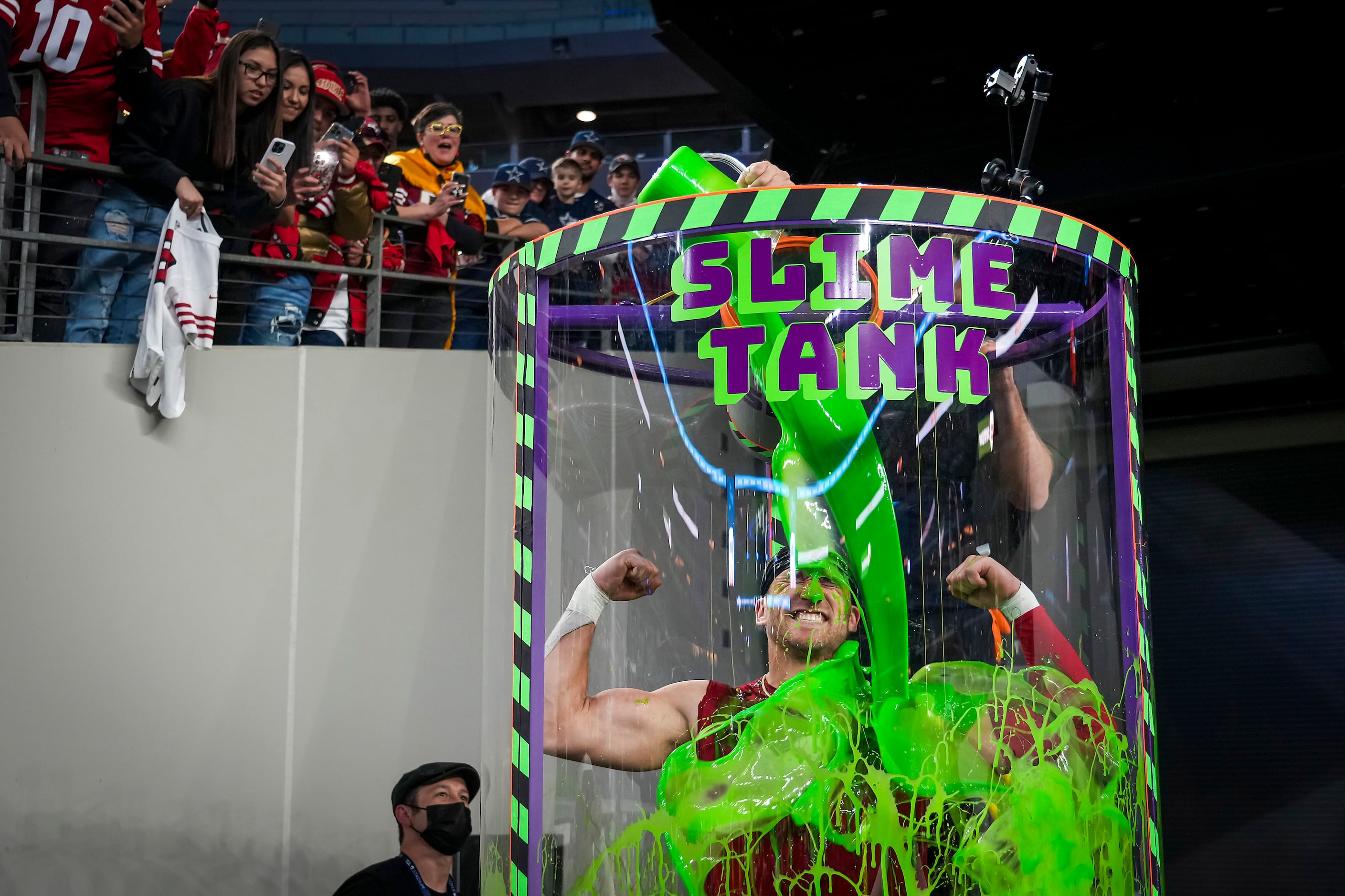 San Francisco 49ers fullback Kyle Juszczyk (44) is doused in the Nickelodeon Slime Tank...