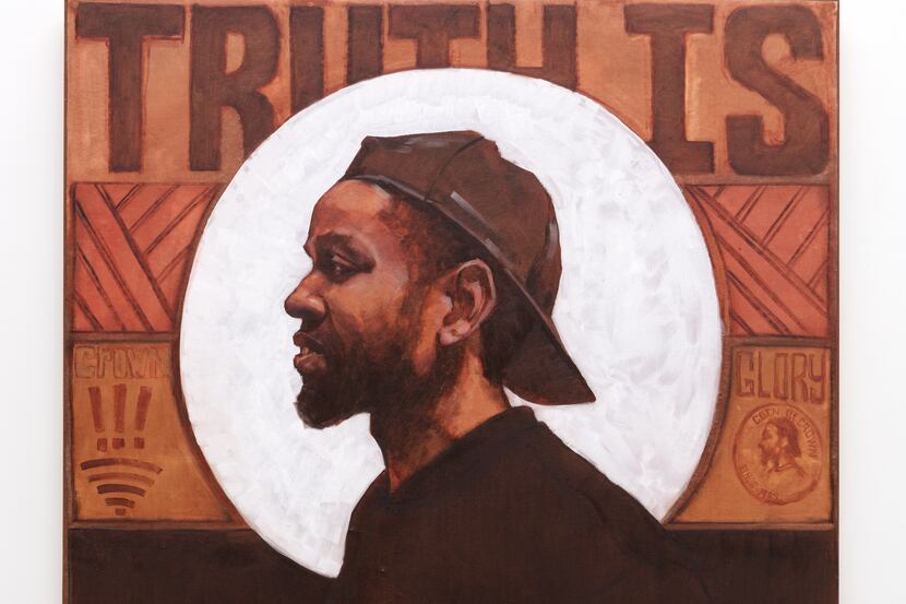 A detail of artists Riley Holloway's self-portrait in 'Truth Is.'
