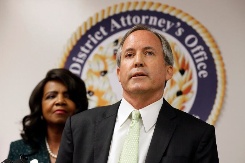 Texas Attorney General Ken Paxton speaks during a news conference on voter fraud as Dallas...