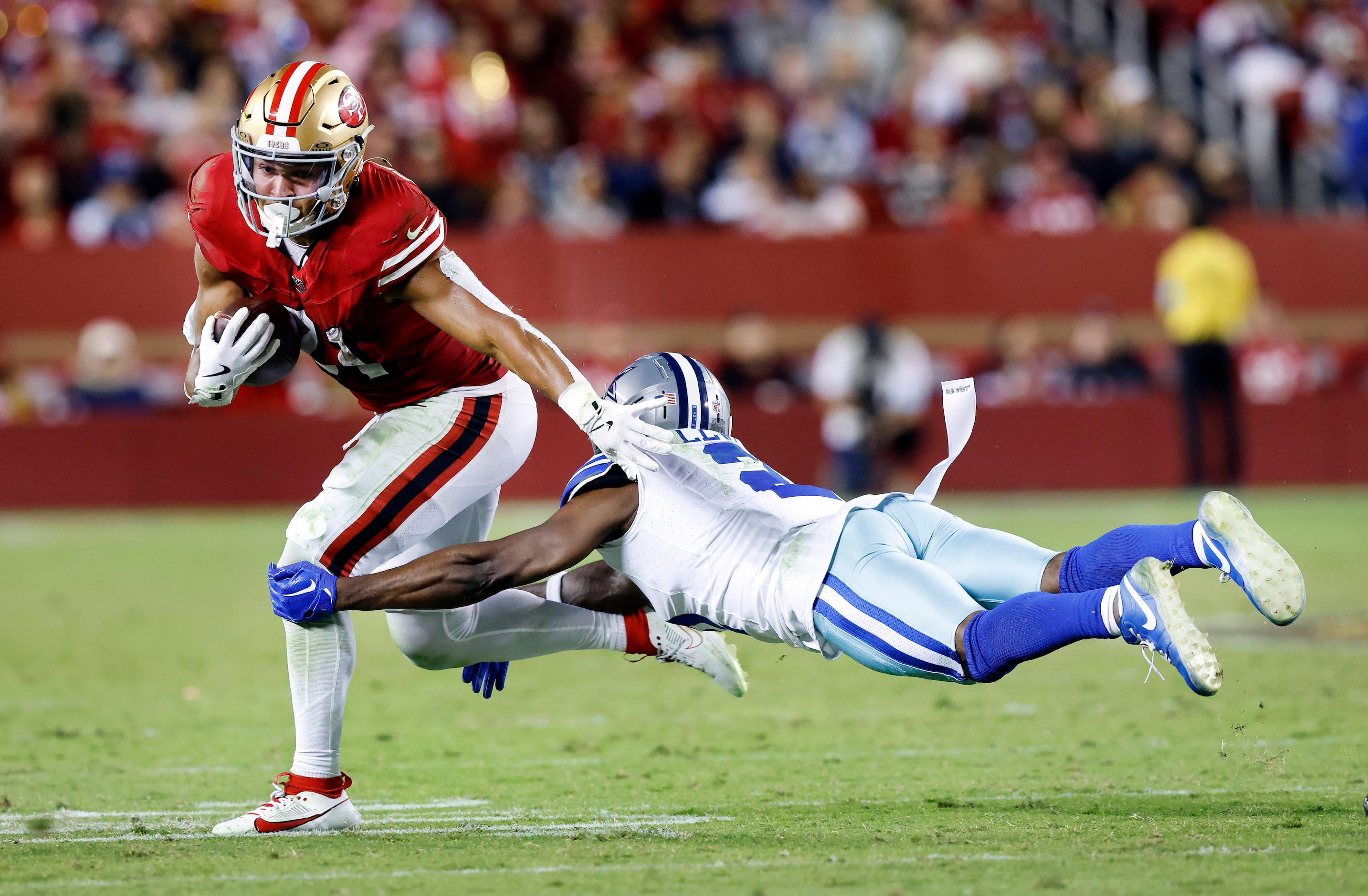 Dallas Cowboys cornerback Jourdan Lewis (2) makes a diving tackle attempt on San Francisco...