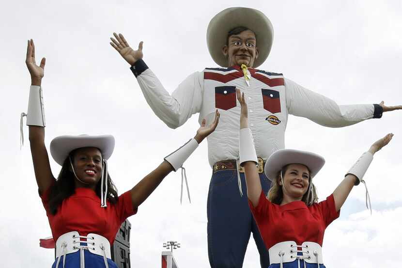 Kilgore College Rangerettes Cera Taylor, left, and Rachel Meents, right, pose in front of...