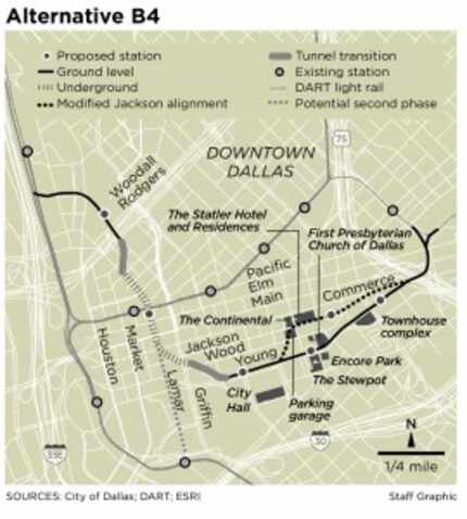  DART and Dallas officials want a route along Jackson Street for a new downtown line, but...