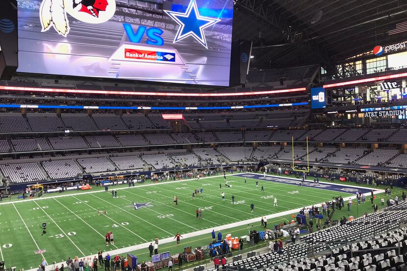 The Cowboys and Redskins warm up before the Thursday Night Football game and after doors...