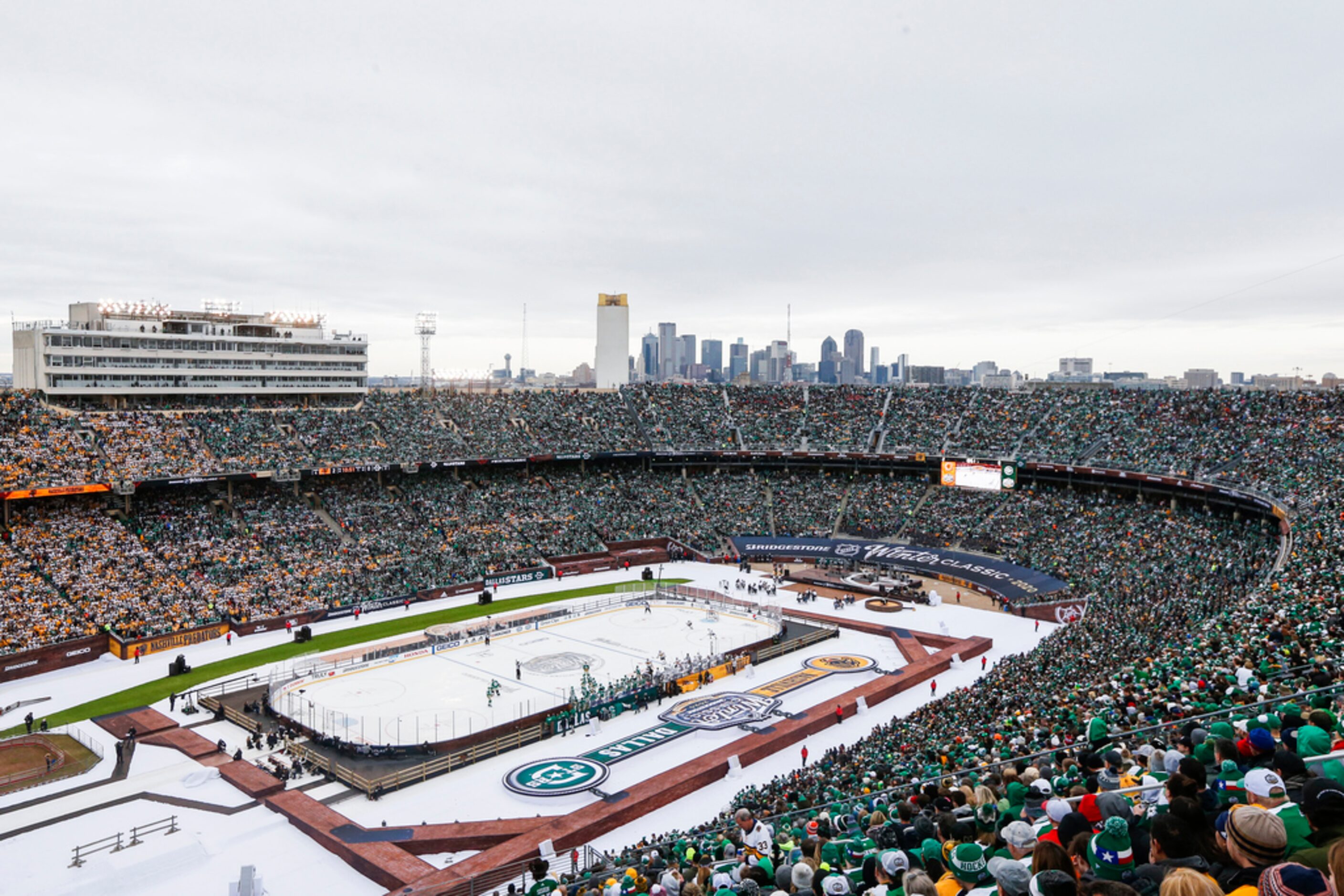 Fans fill Cotton Bowl Stadium during the first period of a NHL Winter Classic matchup...