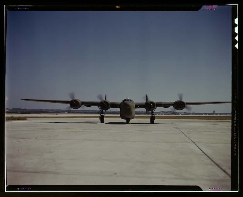 A C-87 transport plane, just off the assembly line, at the Consolidated Aircraft Corporation...