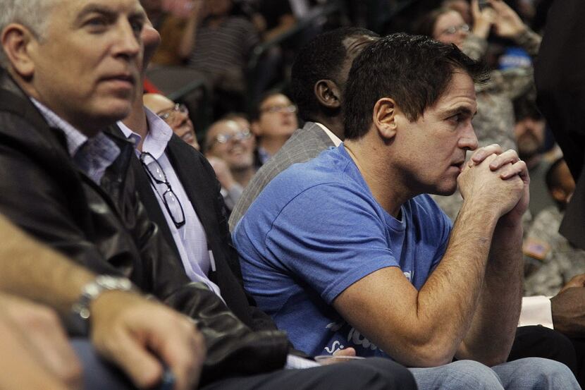 Dallas Mavericks owner Mark Cuban on the sideline against the Washington Wizards in the...