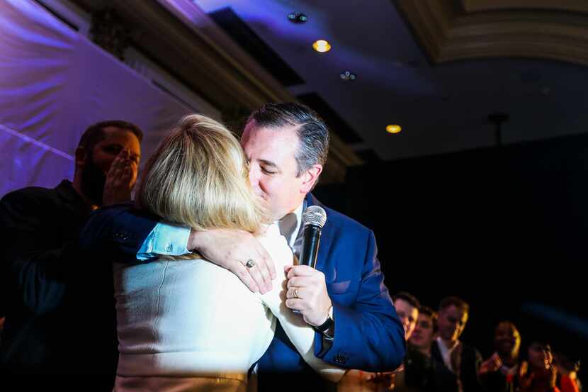Sen. Ted Cruz, R-Texas, embraces his wife Heidi Cruz as he claims victory over Beto O'Rourke...
