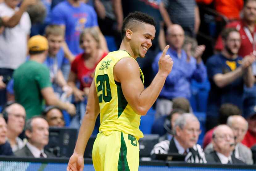 Baylor' Manu Lecomte (20) of Belgium celebrates late in the second half of a second-round...