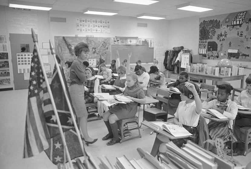 Fifth graders of the West Greene Elementary School in Snow Hill, N.C., study history in an...