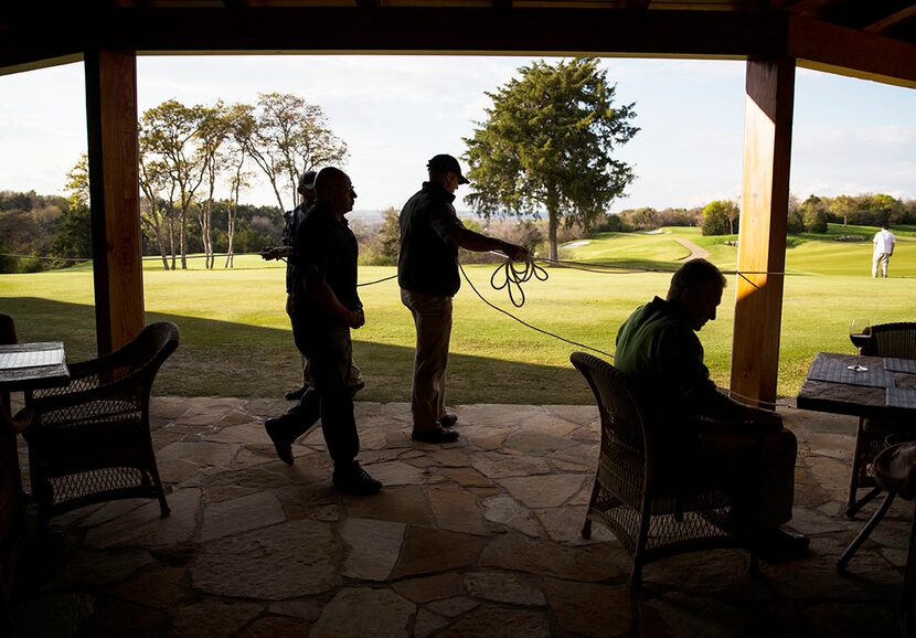  Secret Service roped off a patio at Dallas National Golf Club before President Barack...