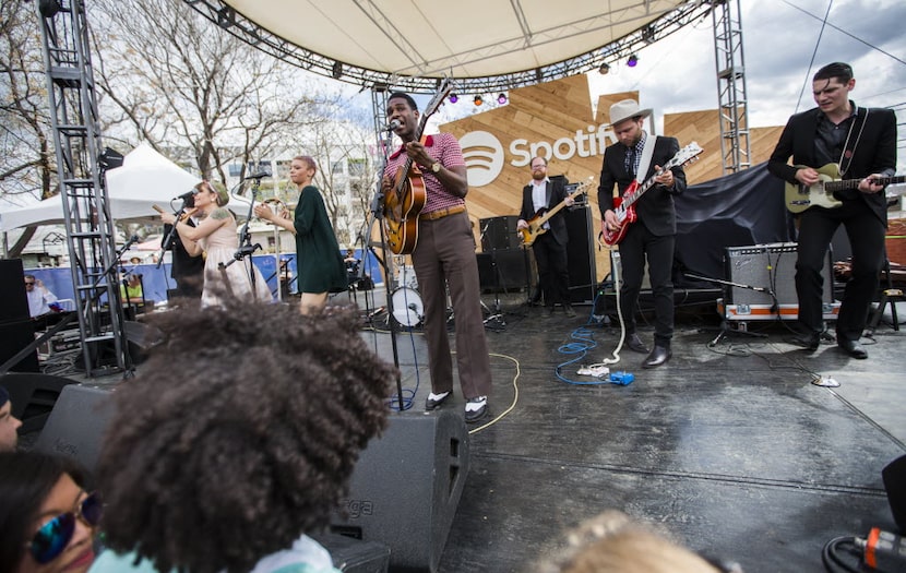 Musician Leon Bridges performs at Spotify's day party during the SXSW music festival on...