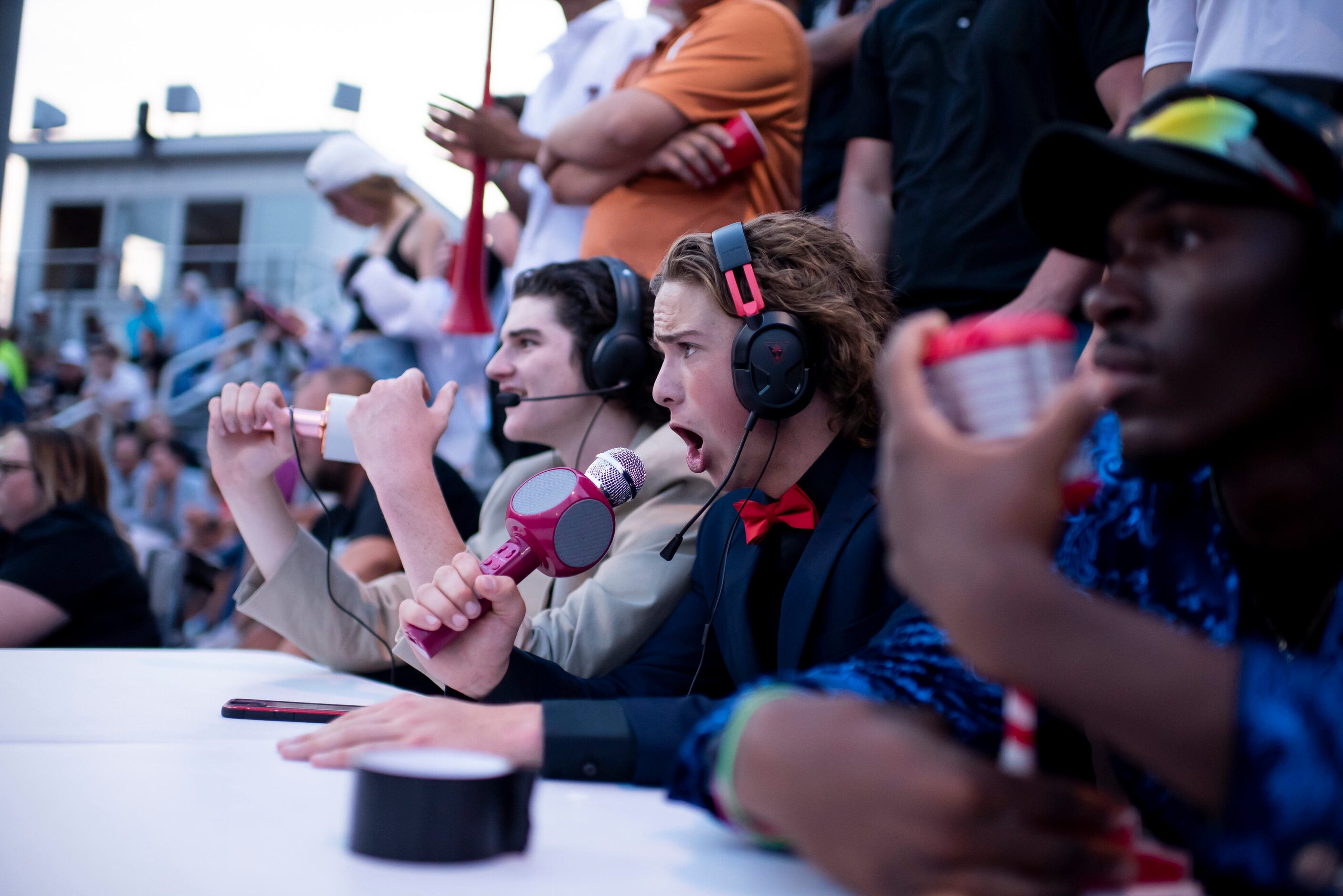 Jace Olver, 15, gets the Royse City student section amped during game two of the Class 5A...