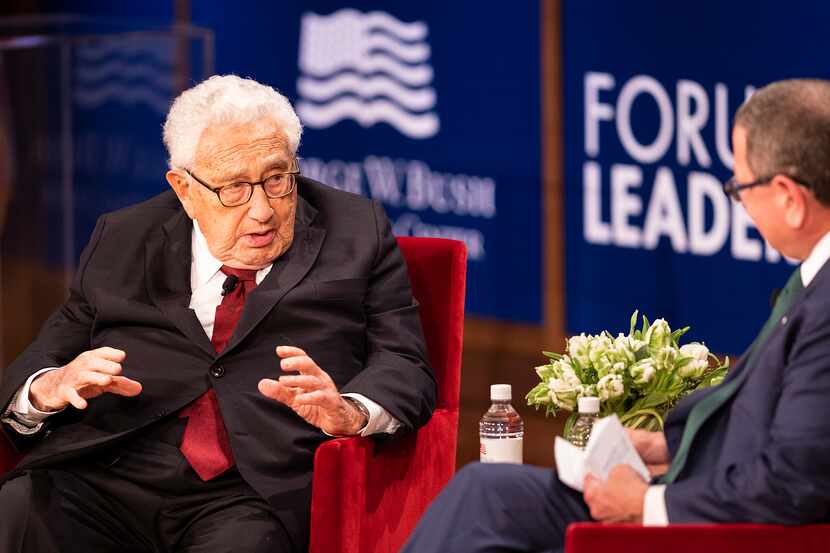 Henry Kissinger talks with moderator Ken Hersh during a keynote conversation titled "The New...