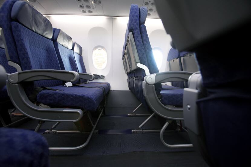This 2012 file photo shows where American Airlines removed a row of seats in order to create...