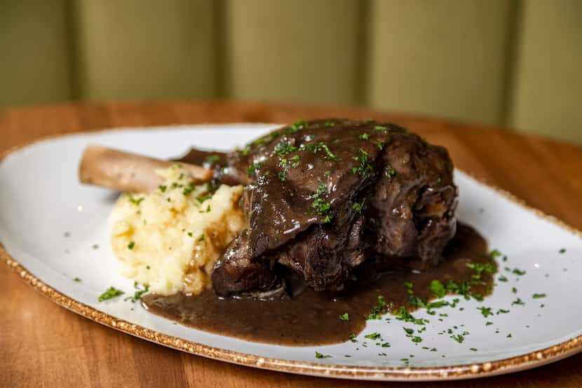 Jerk Roasted Lamb Shank with mashed potatoes at Pangea Restaurant in Garland